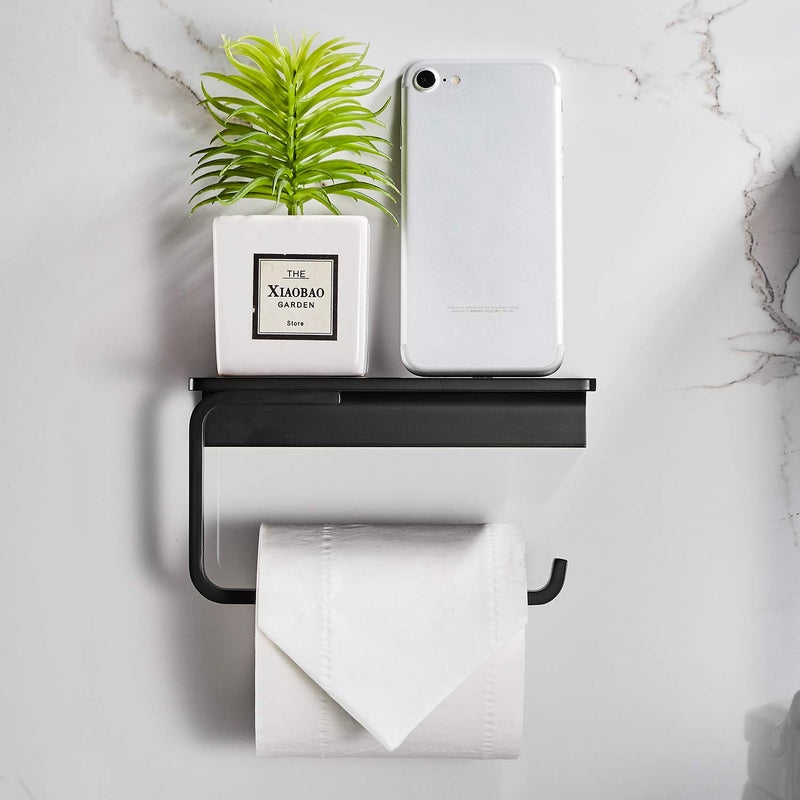 LANGPAI Toilet Paper Holder for Bathroom Solid Brass and Superior Hotel Style Tissue Roll Holder with Cell Phone Storage Matte Black Finish - Image 5